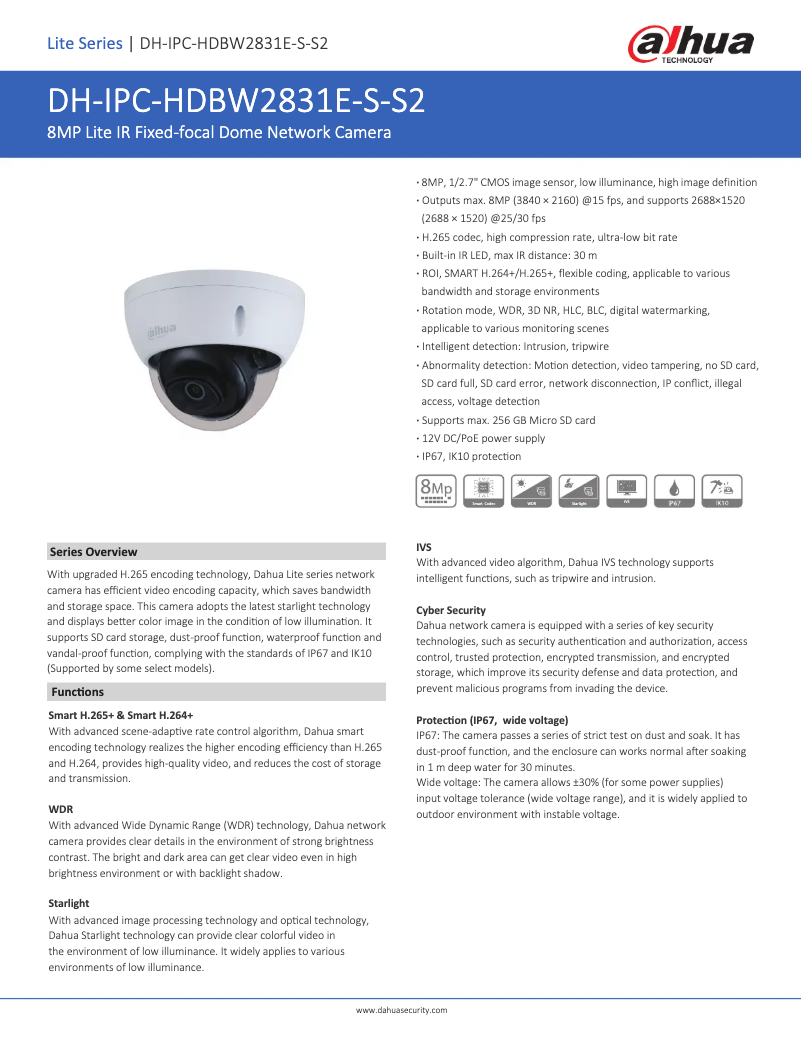 Page 1 de la notice Fiche technique Dahua Technology IPC-HDBW2831E-S-S2