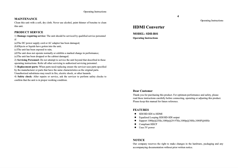 Page n°1 - Manuel utilisateur AVUE SDH-R01