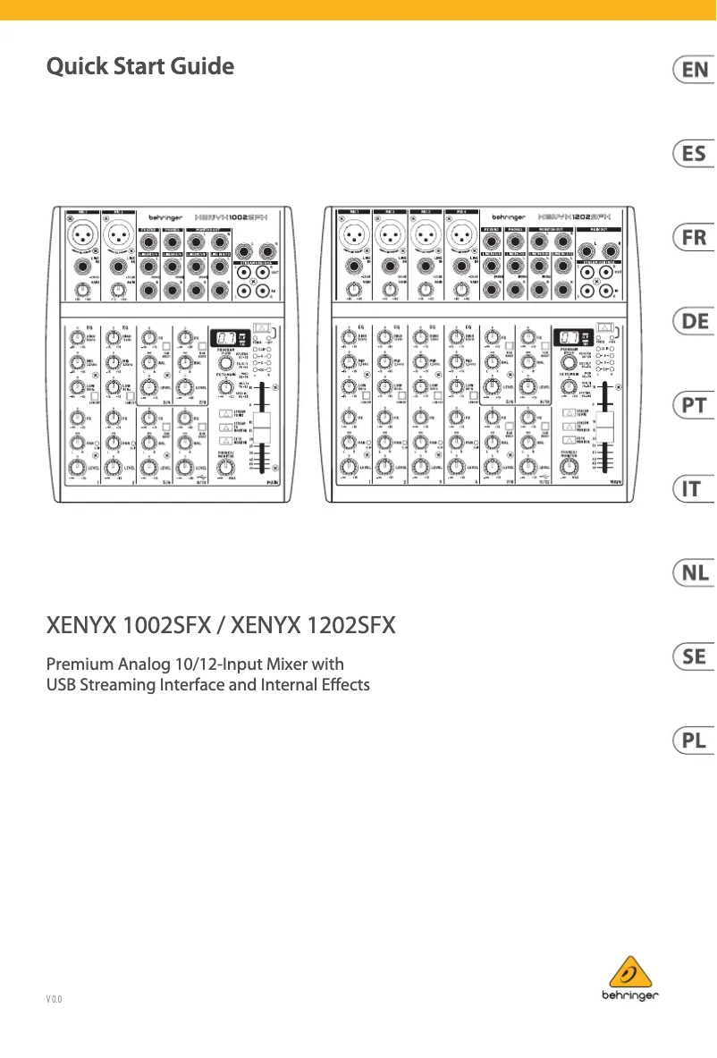 Page n°1 - Guide de démarrage rapide Behringer Xenyx 1002SFX