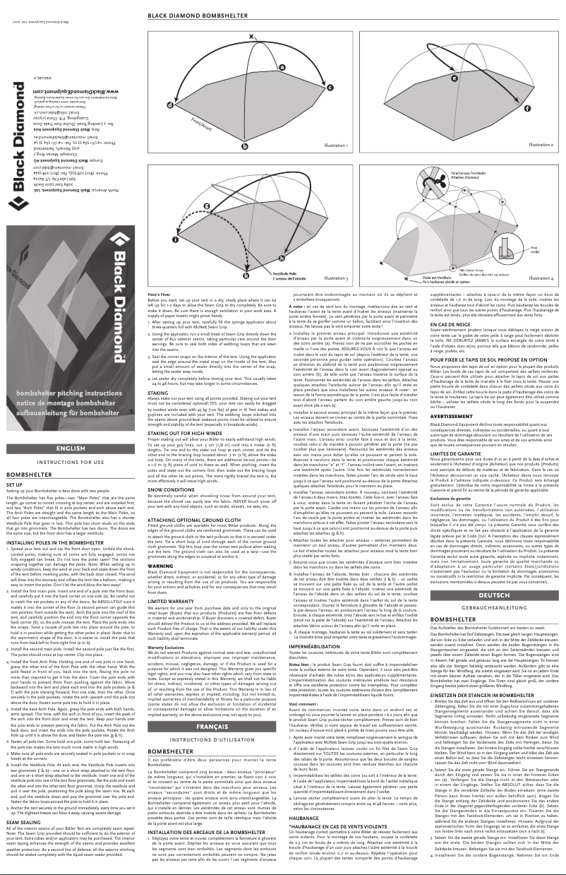 Page 1 de la notice Manuel utilisateur Black Diamond Bombshelter