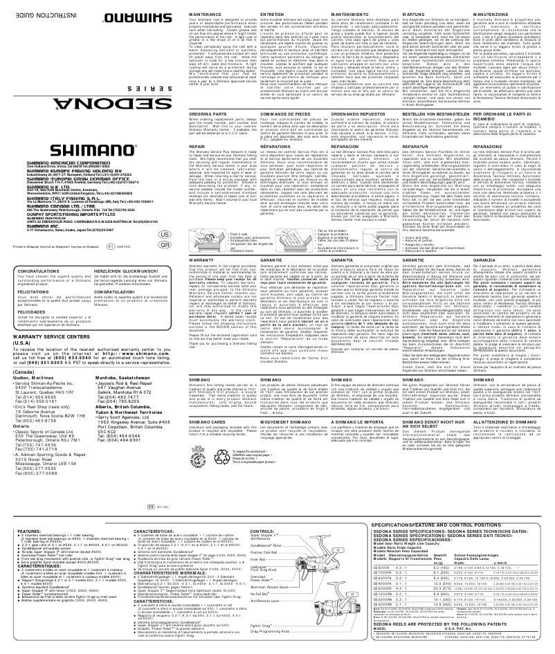 Page n°1 - Manuel utilisateur Shimano Sedona 1000FA