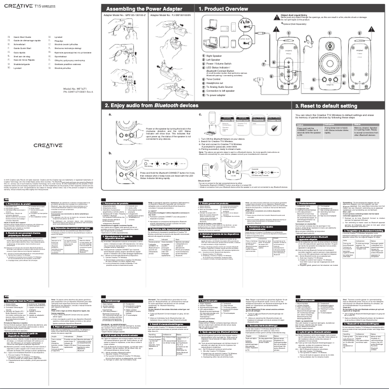 Page 1 de la notice Guide de démarrage rapide Creative T15 Wireless