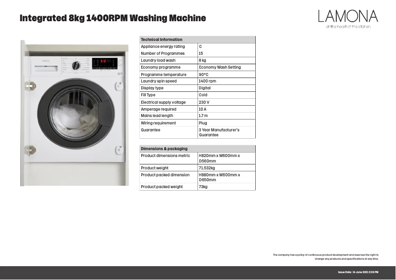 Page n°1 - Fiche technique Lamona LAM8740