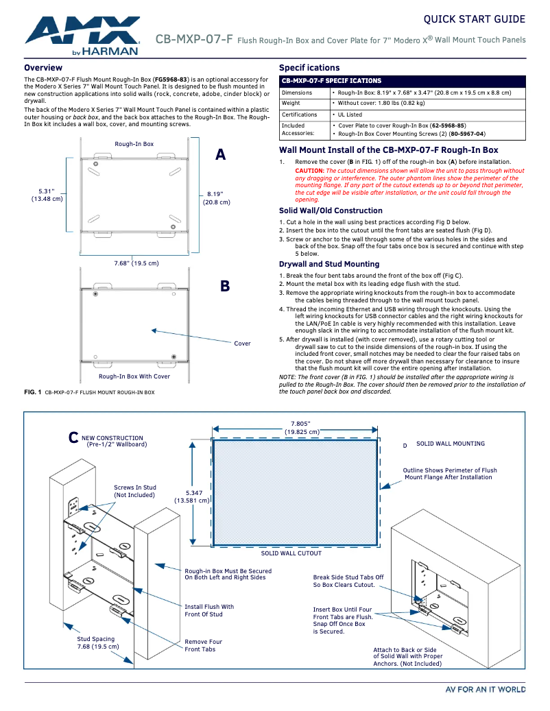 Page 1 de la notice Manuel utilisateur AMX CB-MXP-07-F