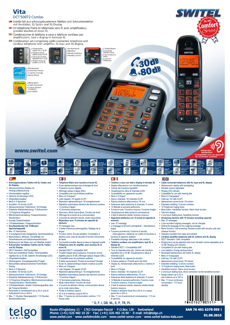 Página 1 del manual Ficha técnica Switel DCT50072 Combo