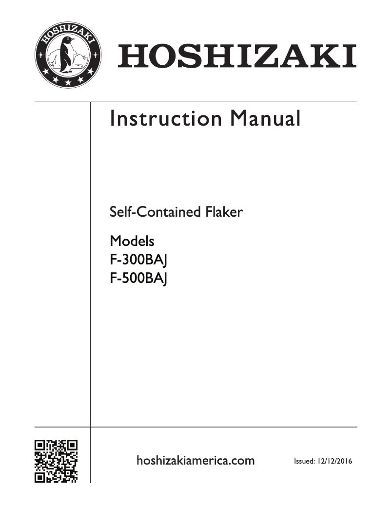 Page 1 de la notice Manuel utilisateur Hoshizaki F-300BAJ