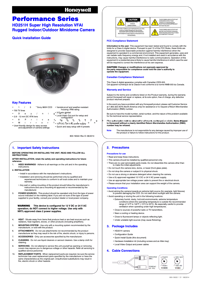 Page 1 de la notice Manuel utilisateur Honeywell Performance HD251H