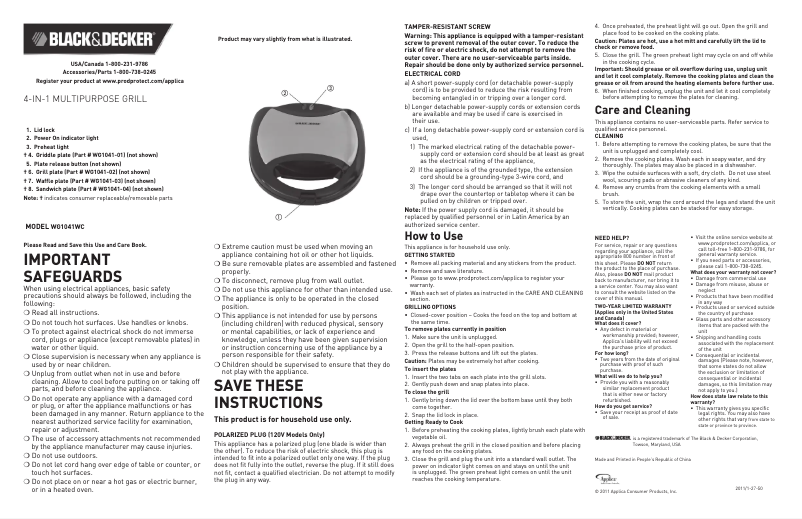Page n°1 - Manuel utilisateur Black & Decker WG1041WC