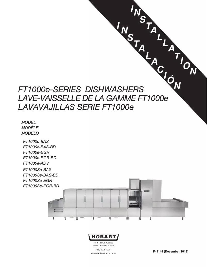 Page 1 de la notice Manuel utilisateur Hobart FT1000e