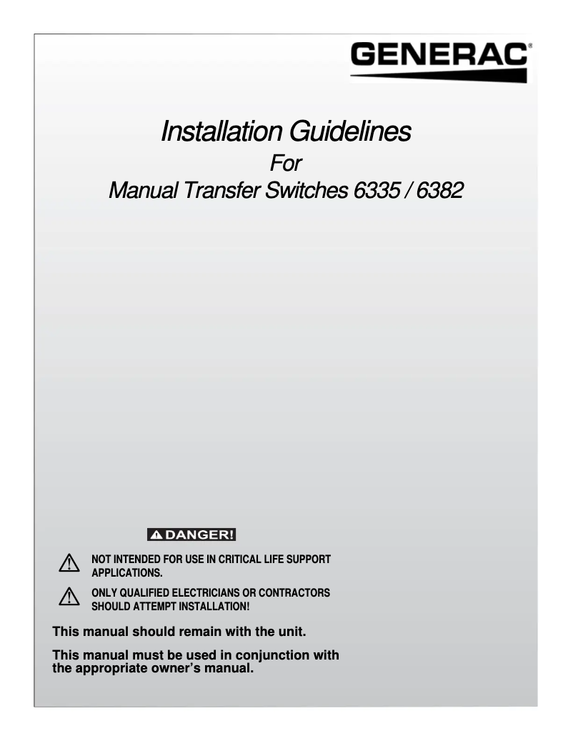 Page n°1 - Manuel utilisateur Generac G0063351