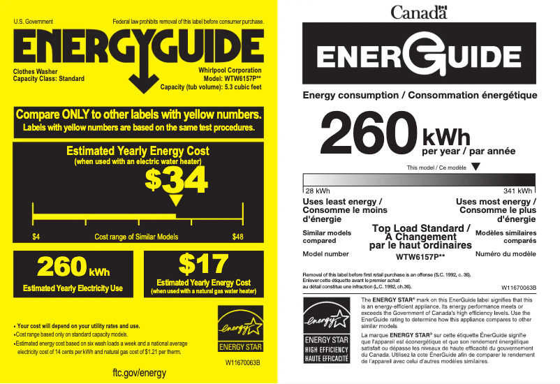 Page 1 de la notice Label énergétique Whirlpool WTW6157PB