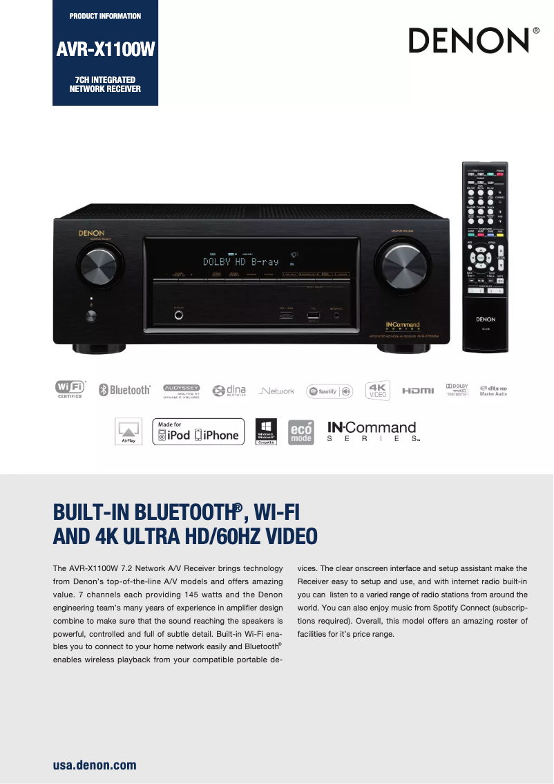 Page 1 de la notice Fiche technique Denon AVR-X1100W