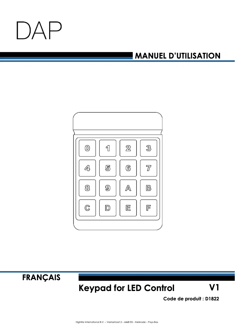 Page 1 de la notice Manuel utilisateur DAP-Audio Keypad for LED Control