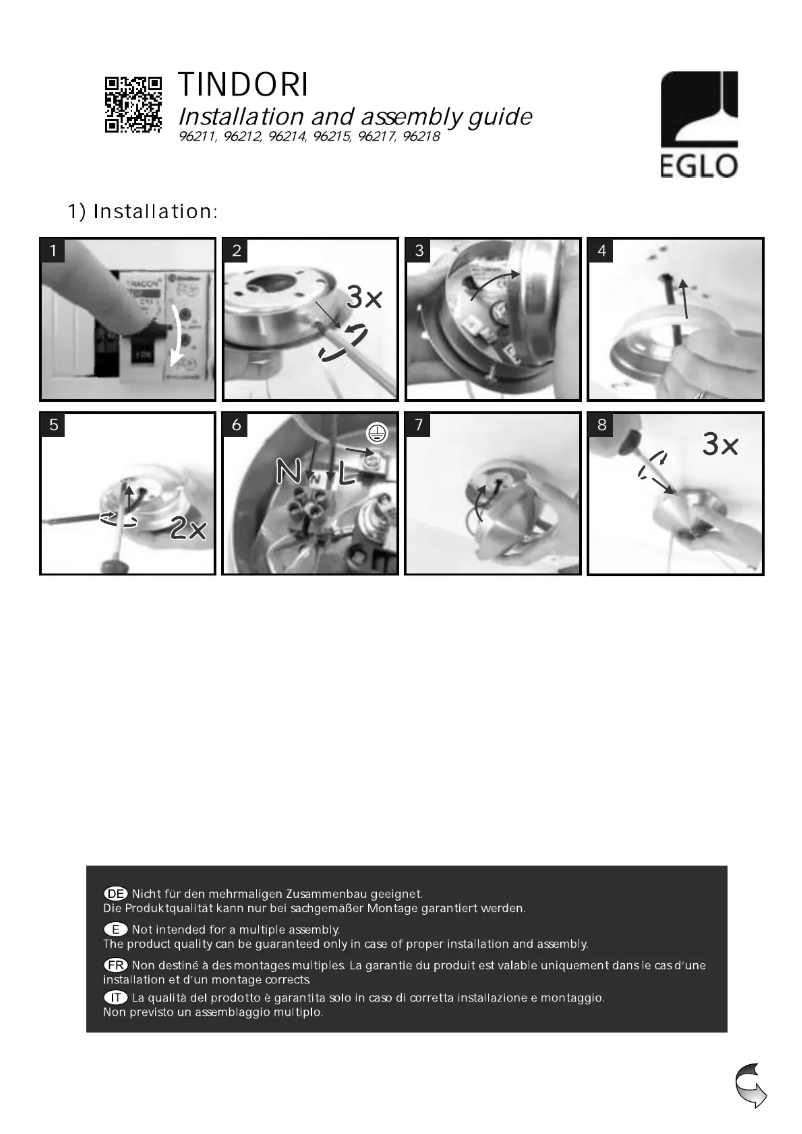 Page 1 de la notice Manuel utilisateur Eglo Tindori