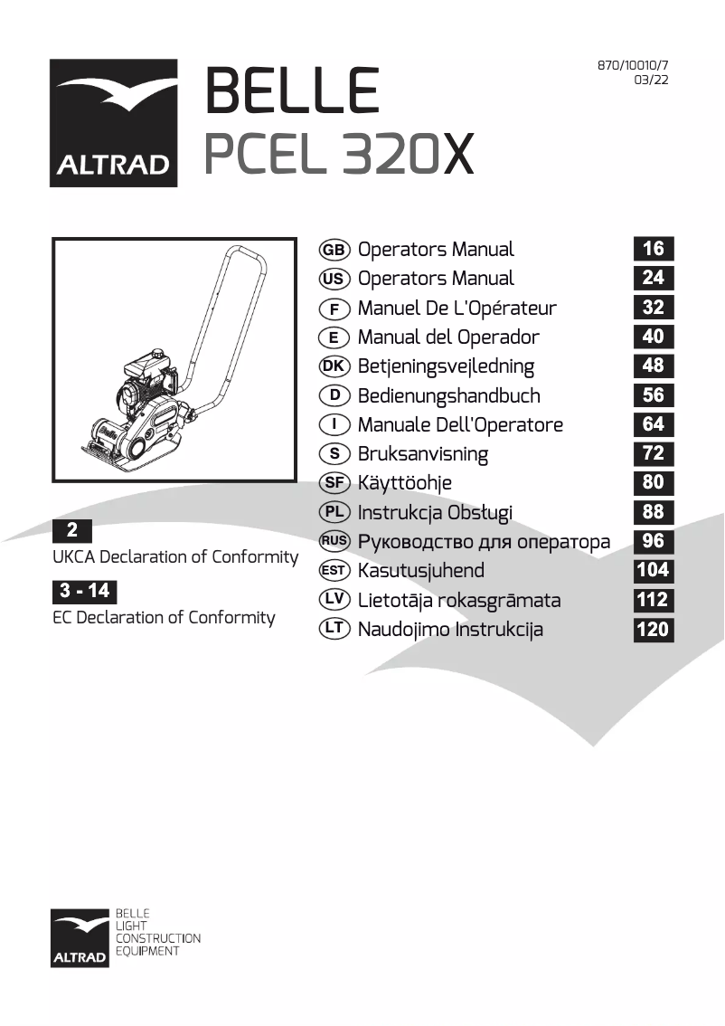 Page n°1 - Manuel utilisateur Altrad BELLE PCEL 320X
