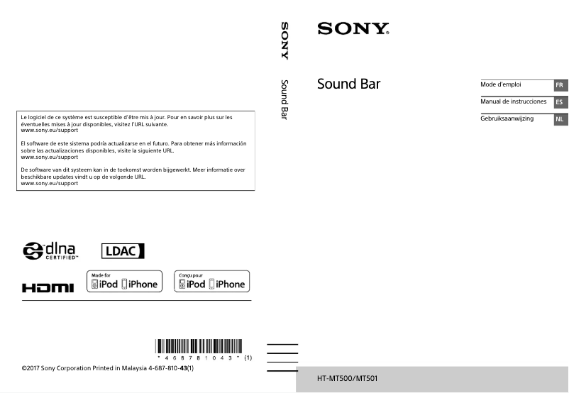 Page 1 de la notice Manuel utilisateur Sony HT-MT500