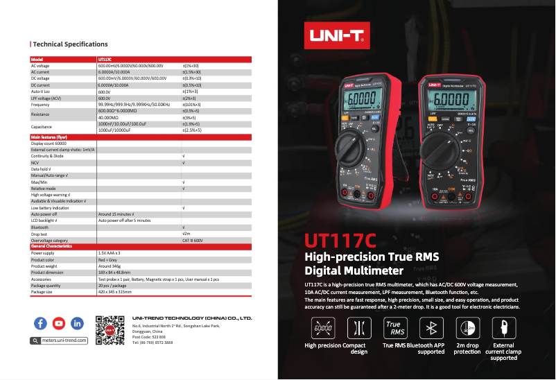 Página 1 del manual Ficha técnica Uni-T UT117C