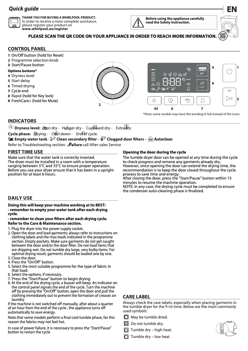 Page 1 de la notice Label énergétique Whirlpool FFT M11 8X3BY EE