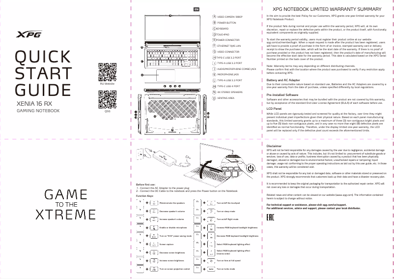 Page n°1 - Manuel utilisateur XPG Xenia 16 RX