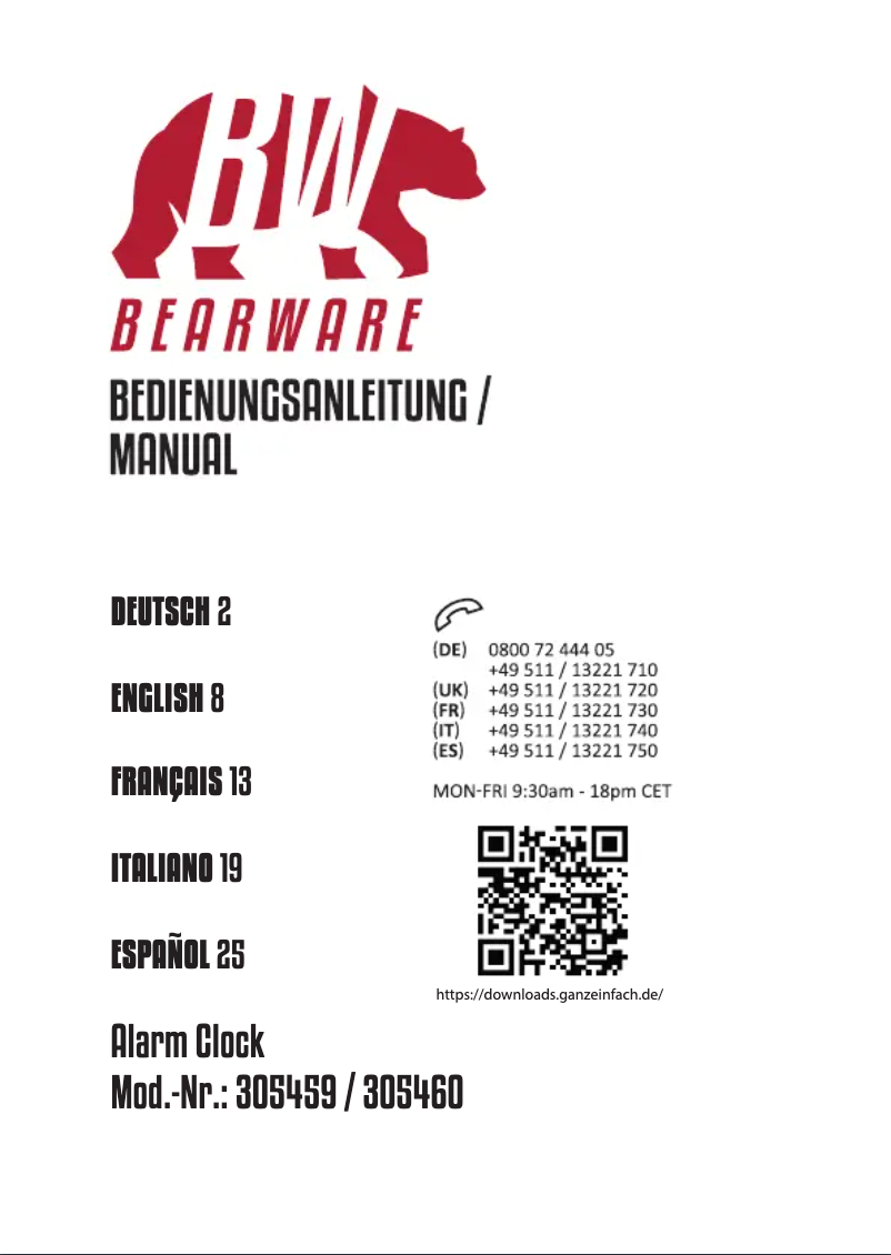 Page 1 de la notice Manuel utilisateur Bearware 305459