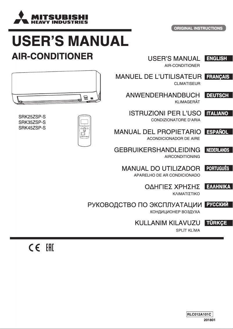 Page 1 de la notice Manuel utilisateur Mitsubishi SRK25ZSP-S
