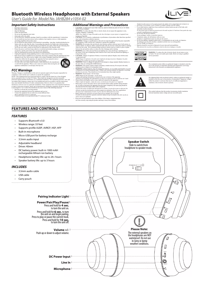 Page 1 de la notice Manuel utilisateur iLive IAHB284B