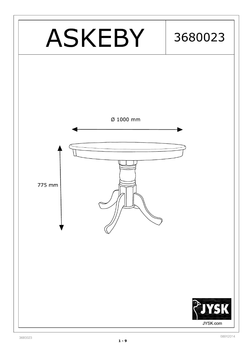 Page 1 de la notice Manuel utilisateur JYSK Askeby (100x75)