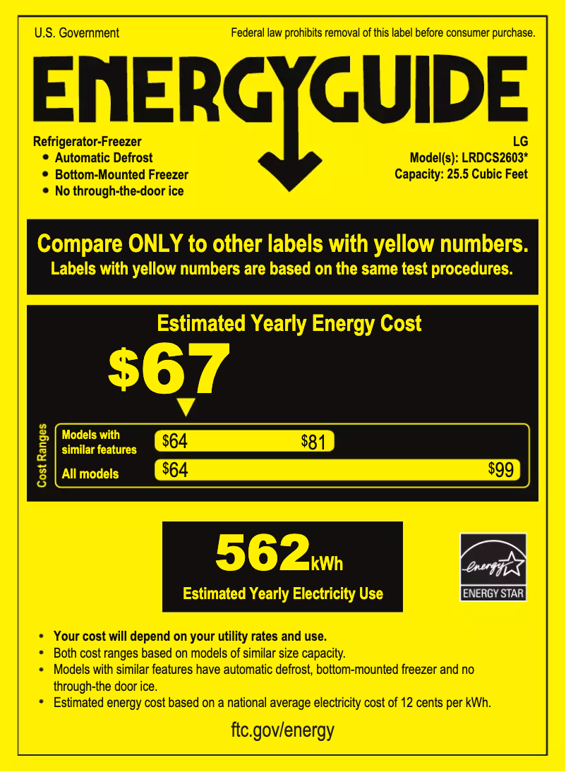 Page 1 de la notice Label énergétique LG LRDCS2603S