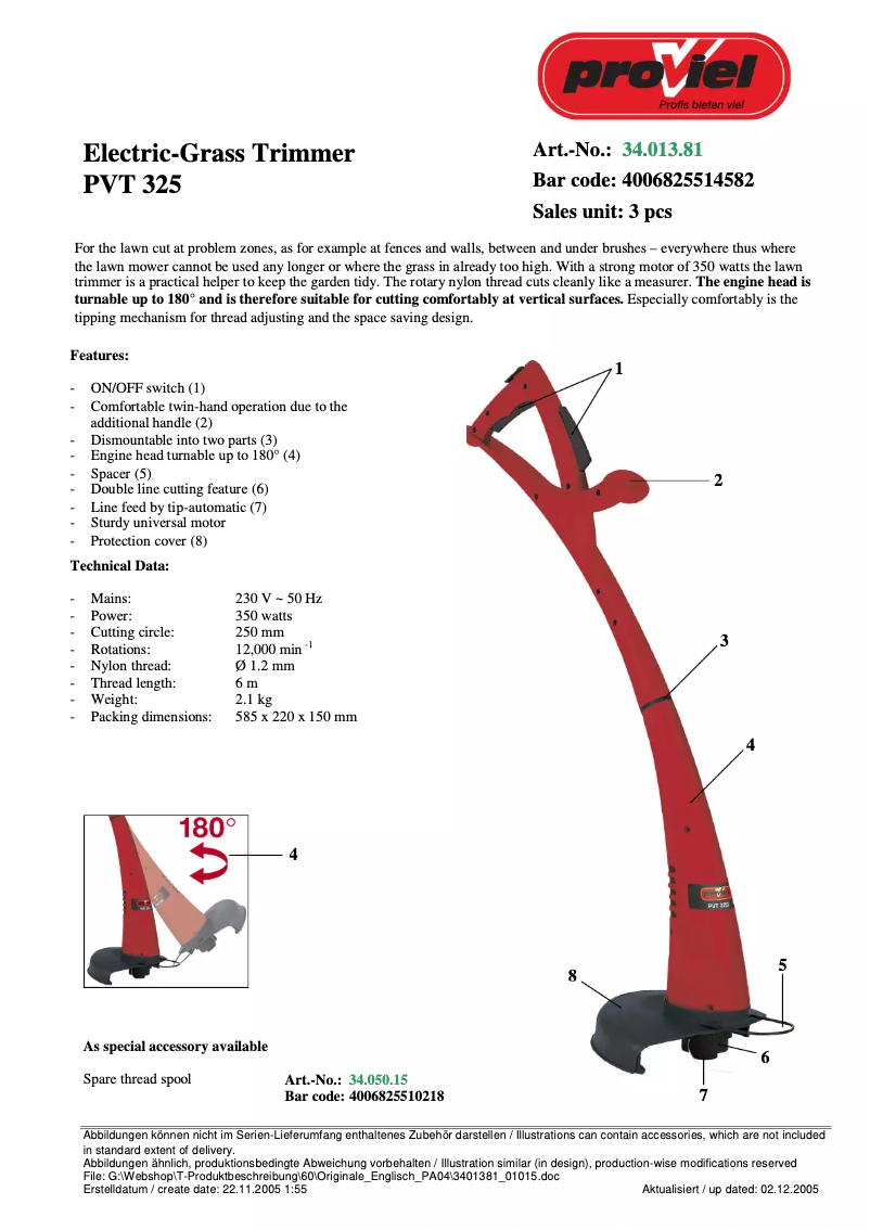 Page n°1 - Manuel utilisateur Proviel PVT 325