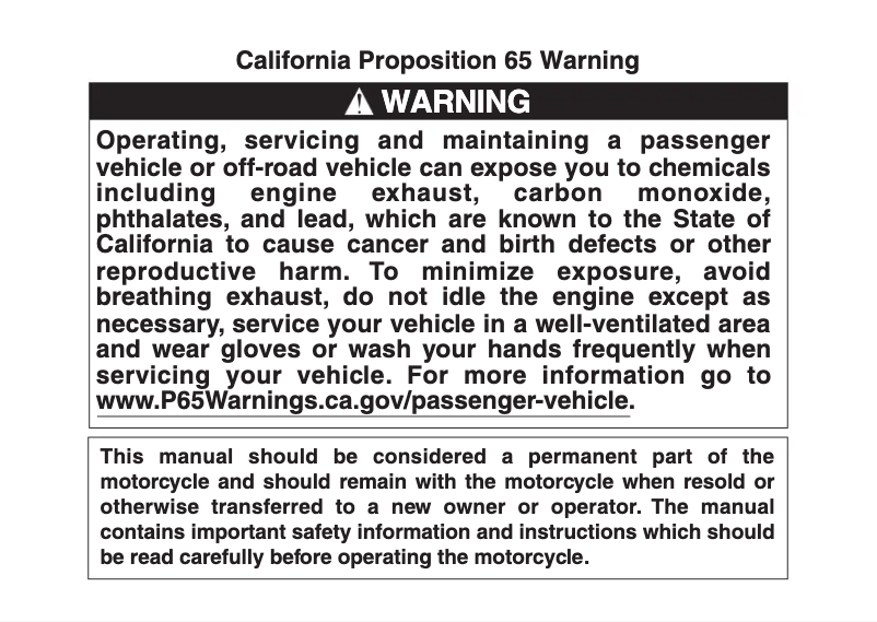 Page 1 de la notice Manuel utilisateur Suzuki TU250X (2019)