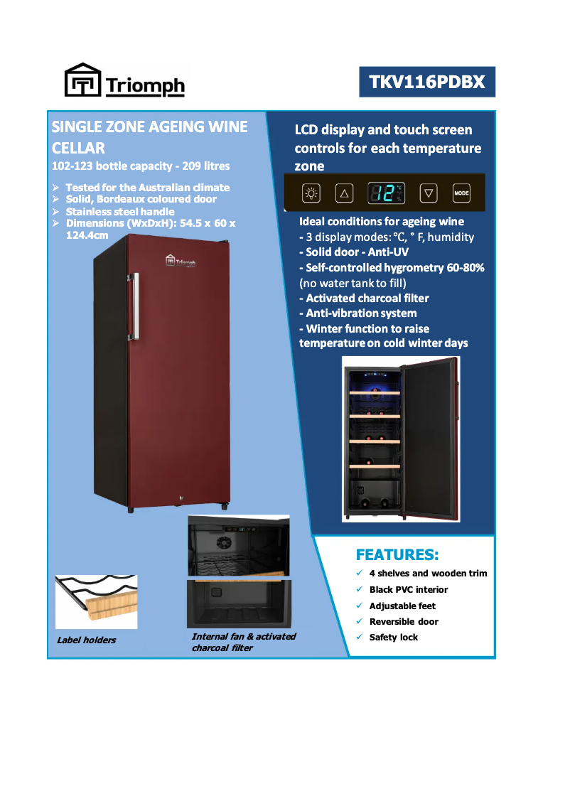 Página 1 del manual Ficha técnica Triomph TKV116PDBX