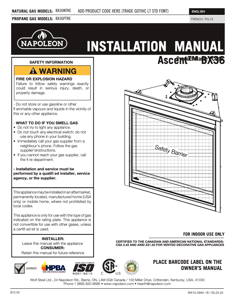 Image de la première page du manuel de l'appareil Ascent BX 36