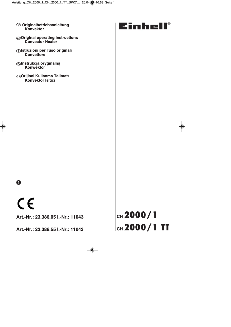 Image de la première page du manuel de l'appareil CH 2000/1