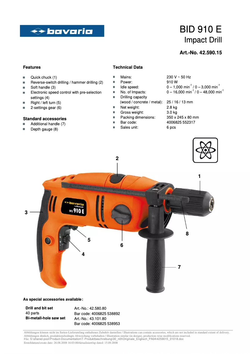 Page 1 de la notice Manuel utilisateur Bavaria BID 910 E