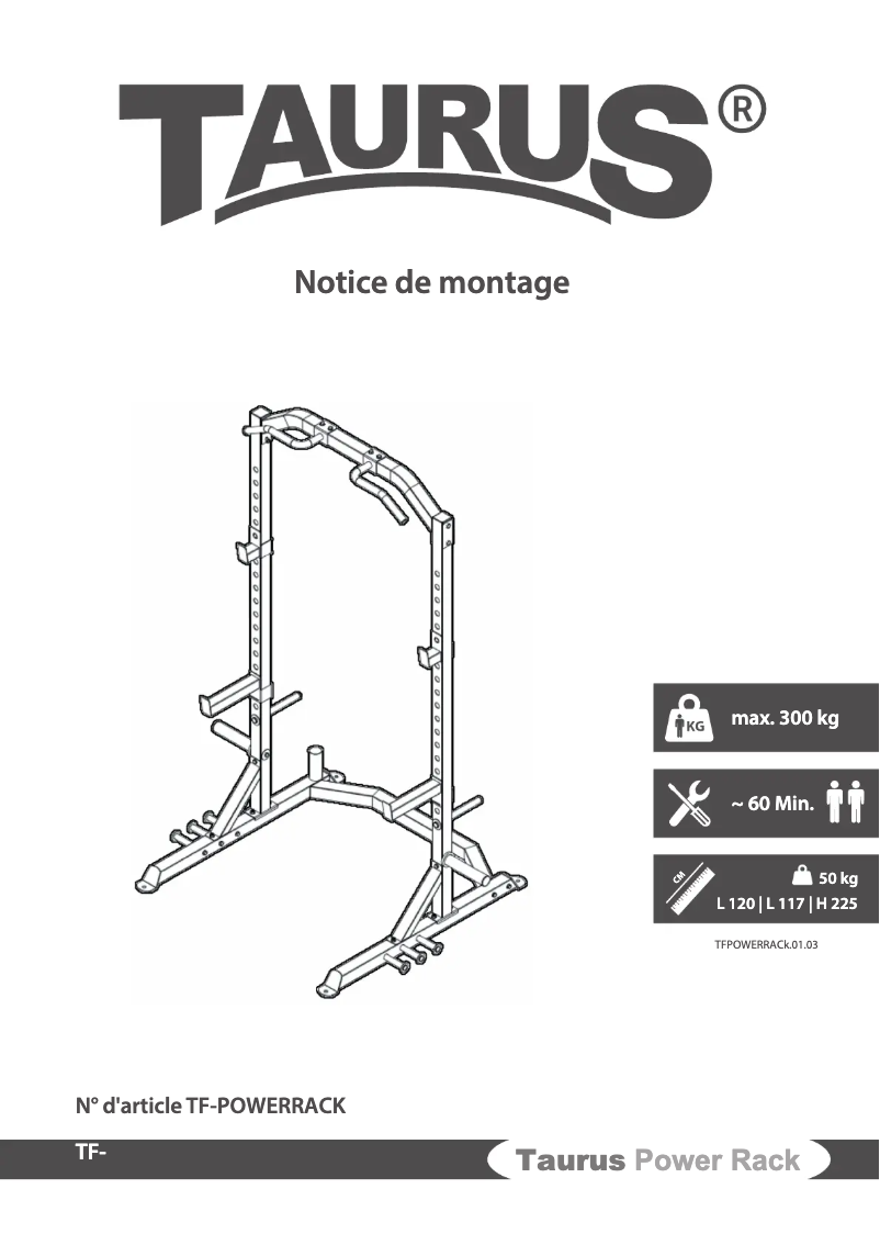 Page n°1 - Manuel utilisateur Taurus Power Rack