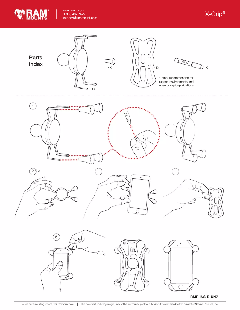 Page n°1 - Manuel utilisateur RAM Mounts X-Grip