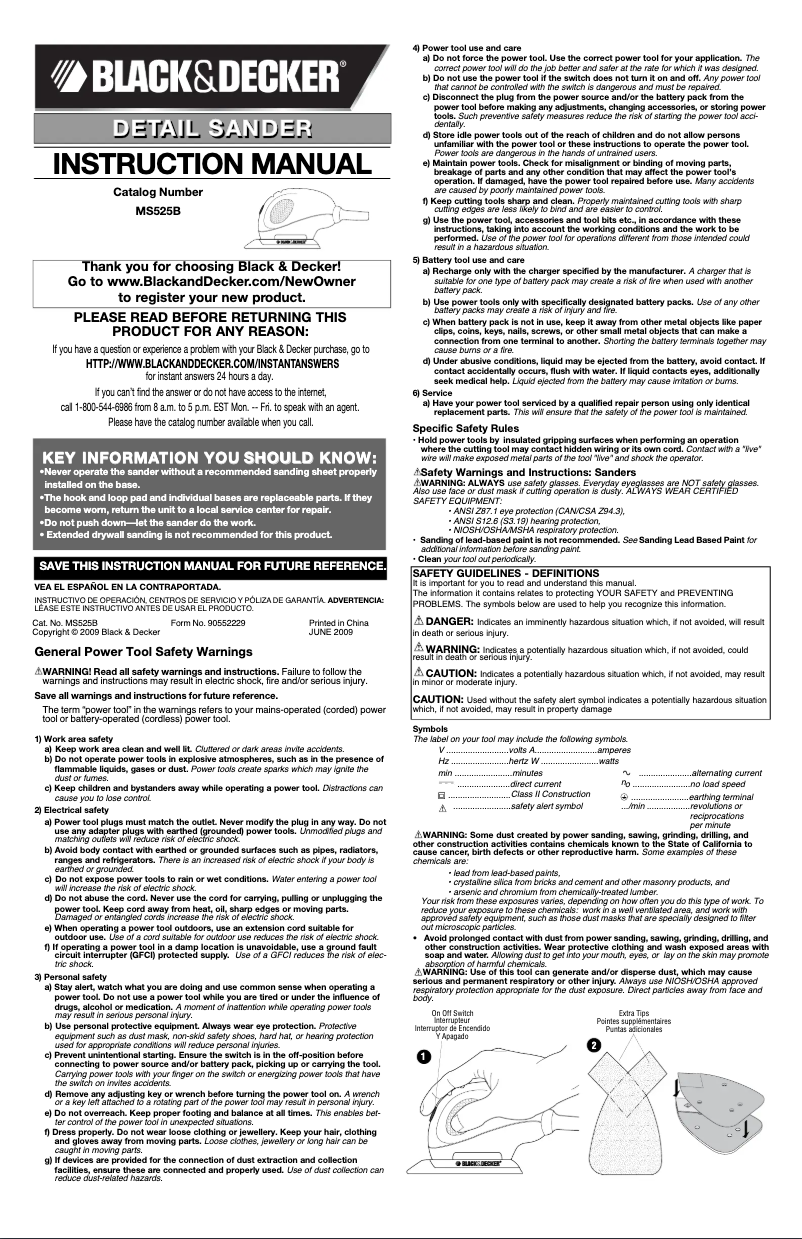 Page n°1 - Manuel utilisateur Black & Decker MS525B
