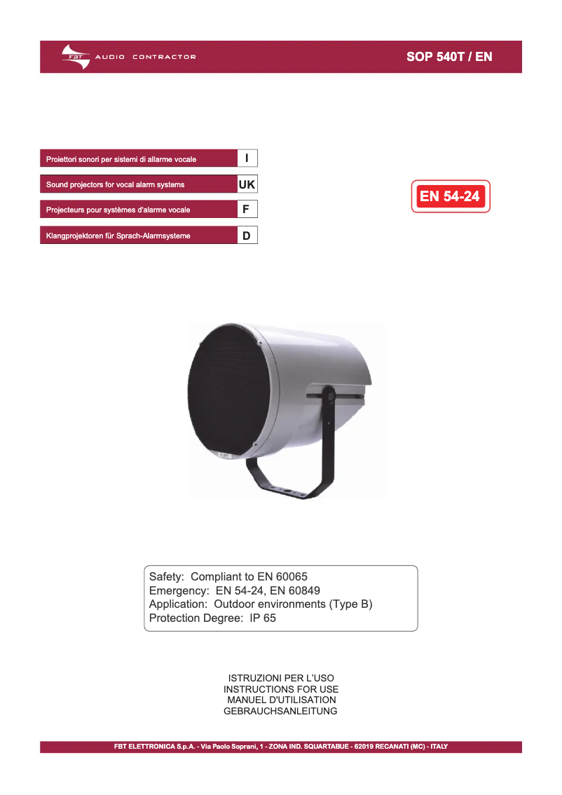 Page n°1 - Manuel utilisateur FBT SOP 540 T