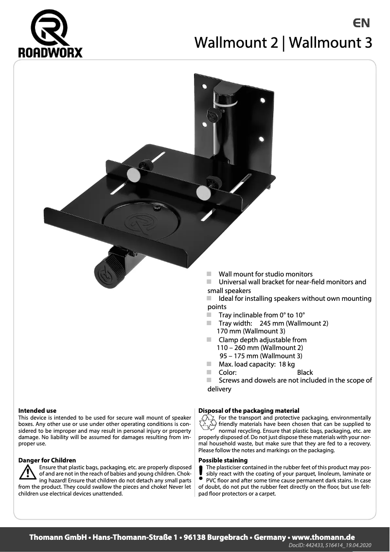 Page 1 de la notice Manuel utilisateur Roadworx Wallmount 3