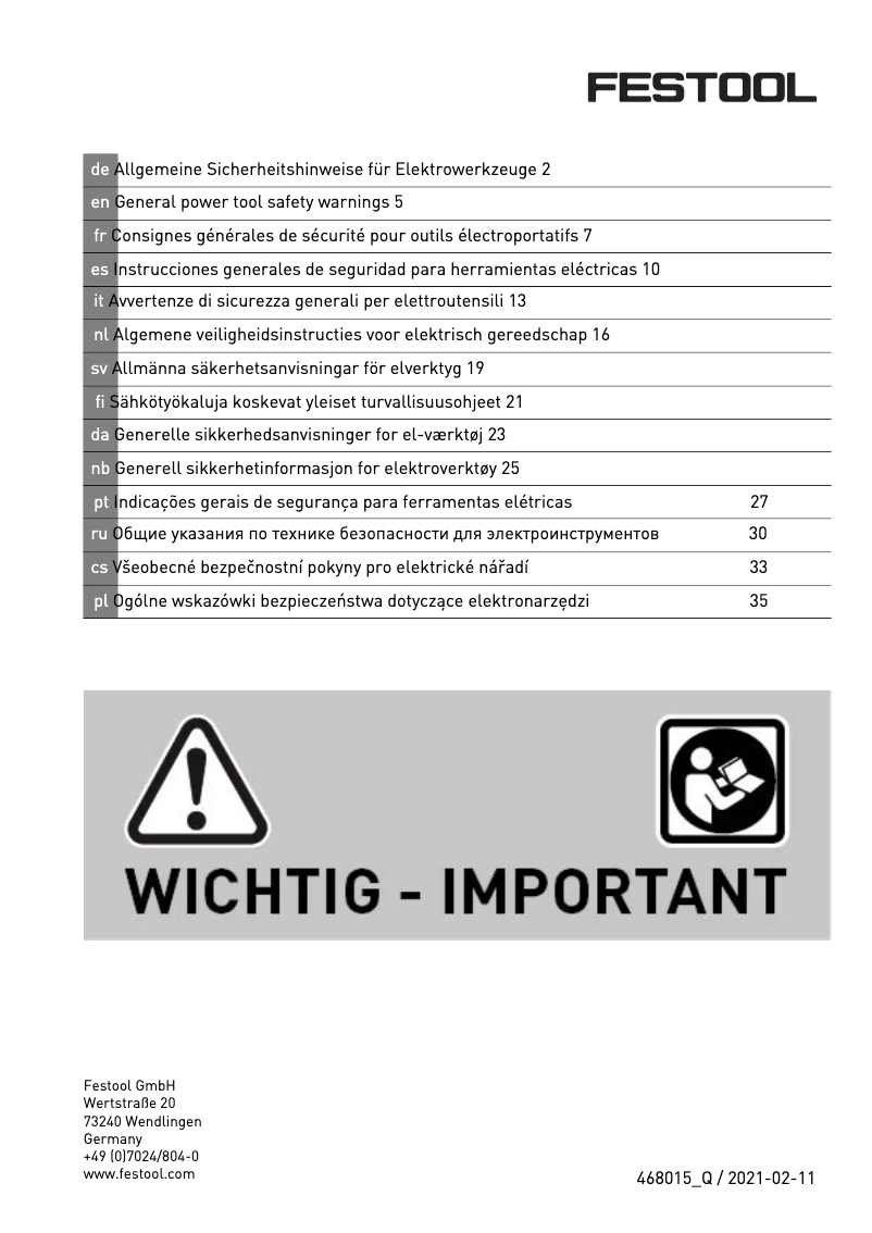 Page n°1 - Instructions de sécurité Festool MFK 700 EQ-Set