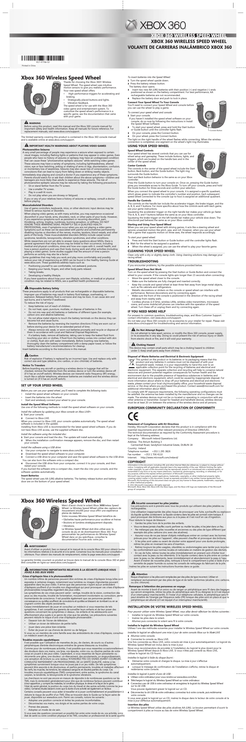 Page 1 de la notice Manuel utilisateur Microsoft Xbox 360 Wireless Speed Wheel