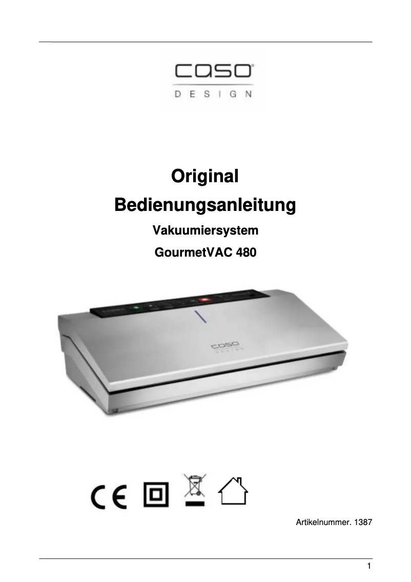 Imagen de la primera página del manual del dispositivo GourmetVAC 480