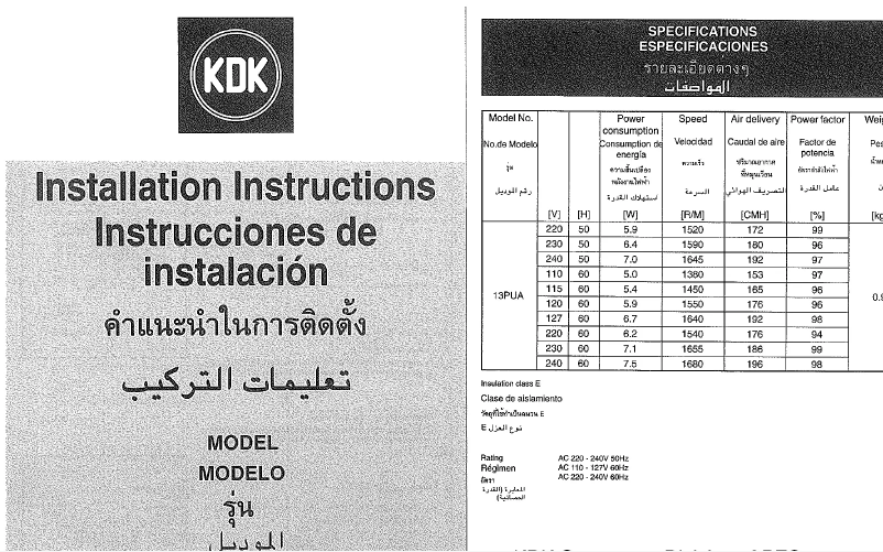 Page n°1 - Manuel utilisateur KDK 13PUA
