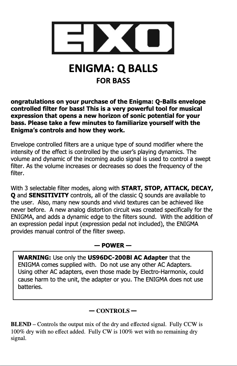 Page n°1 - Manuel utilisateur Electro Harmonix Enigma: Q Balls