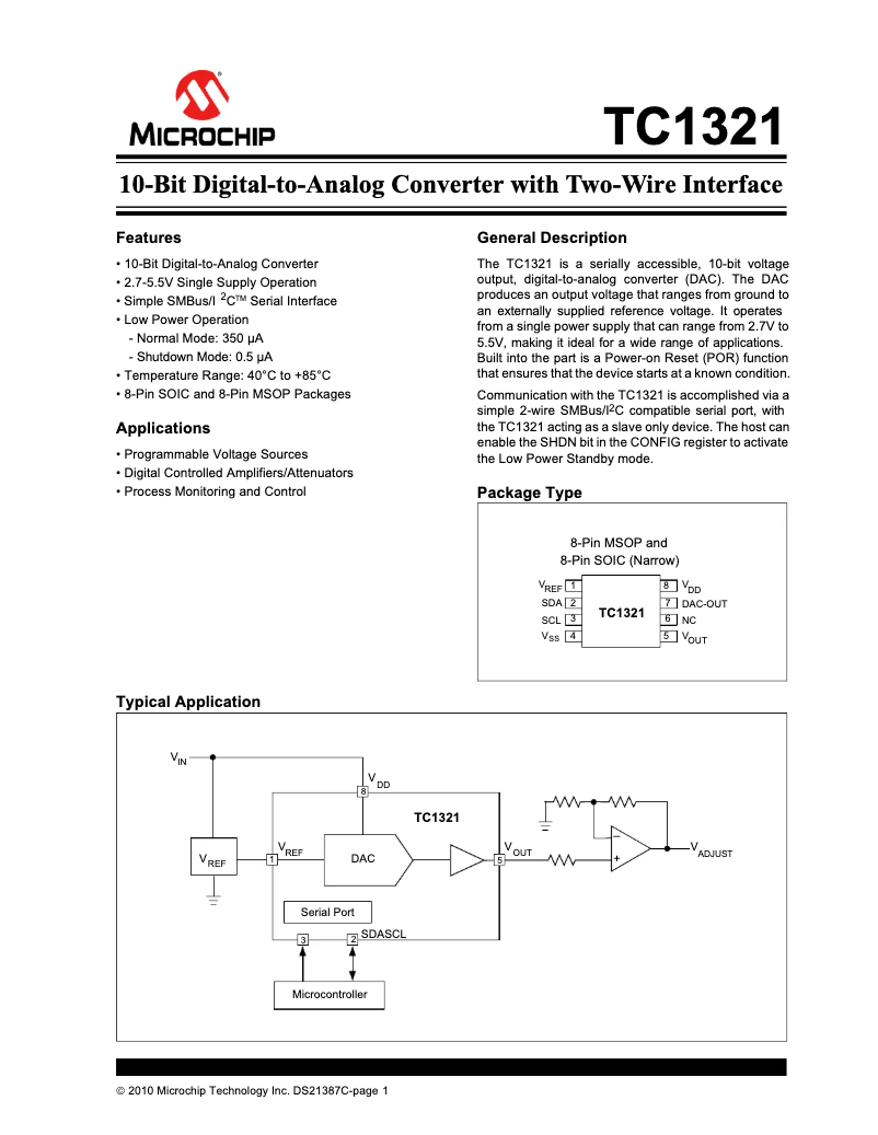 Page 1 de la notice Fiche technique Microchip TC1321