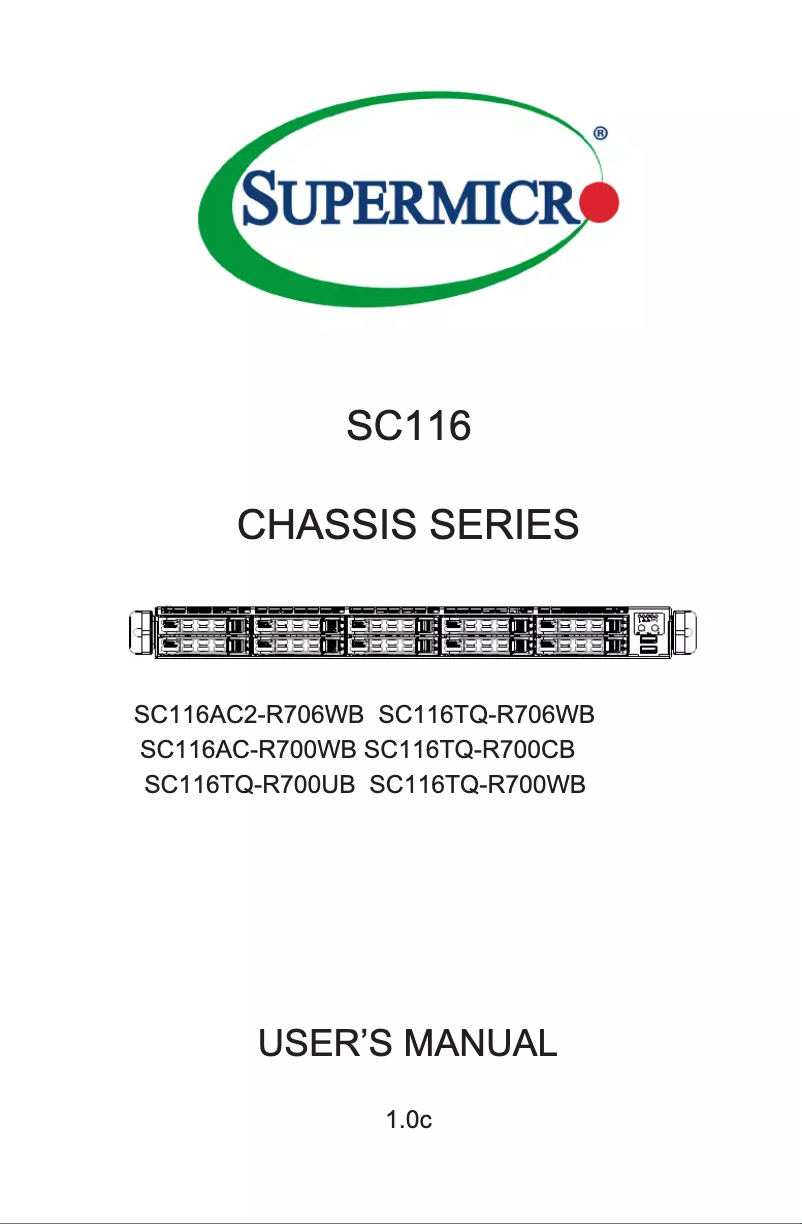 Page 1 de la notice Manuel utilisateur Supermicro SuperChassis SC116