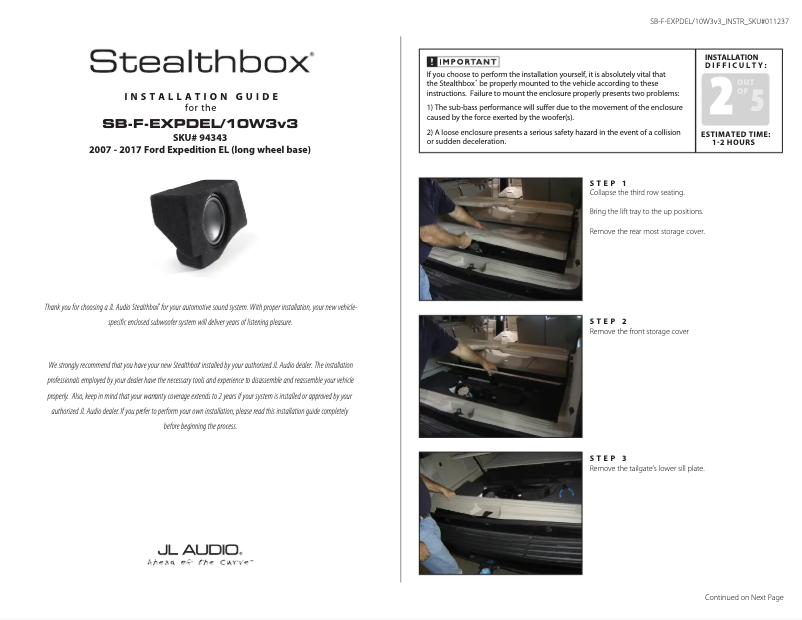 Page 1 de la notice Manuel utilisateur JL Audio Stealthbox SB-F-EXPDEL/10W3v3
