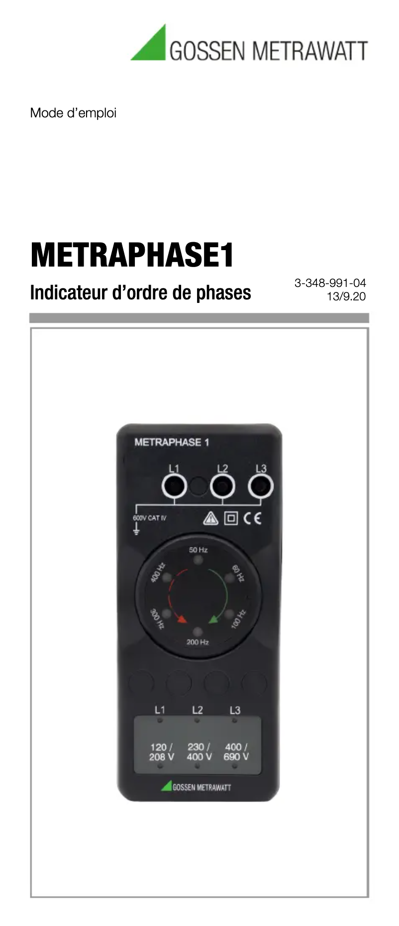 Page 1 de la notice Manuel utilisateur Gossen Metrawatt METRAPhase 1