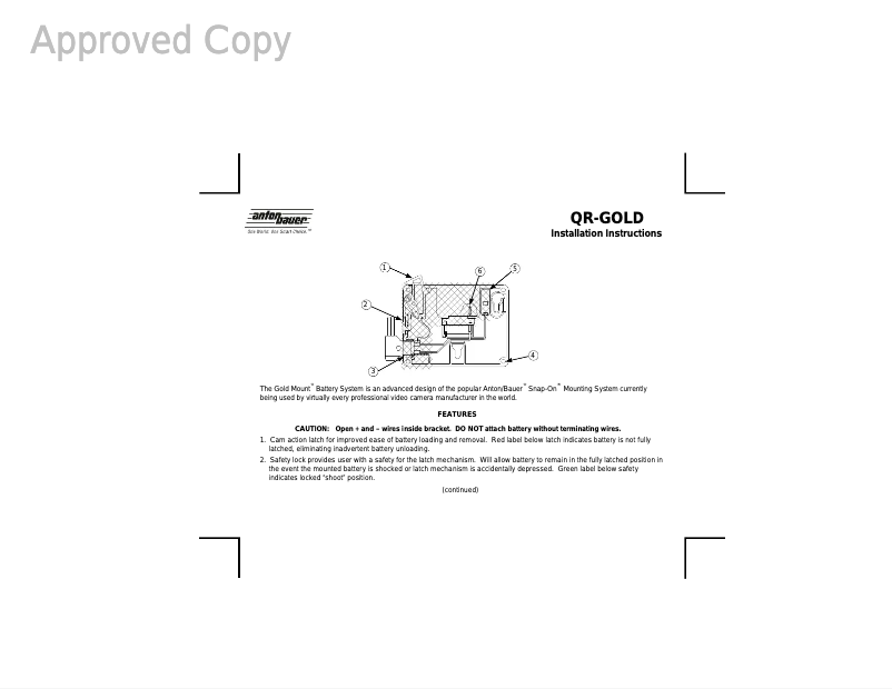 Page 1 de la notice Manuel utilisateur Anton/Bauer QR-gold