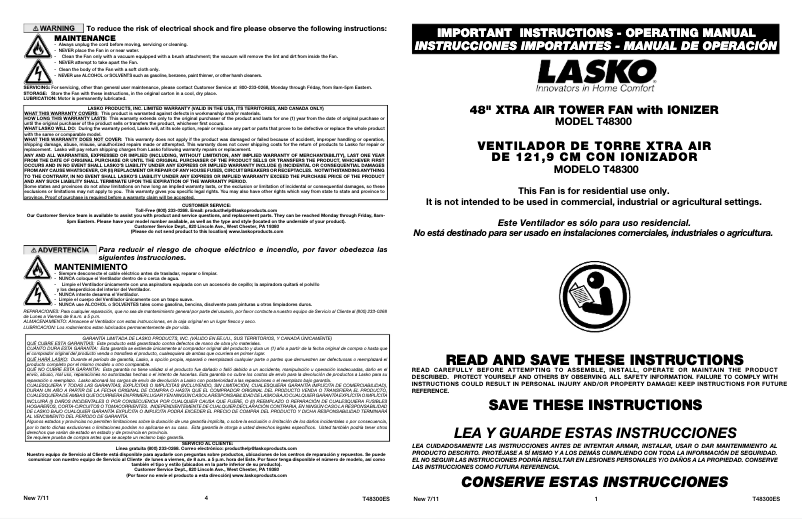 Page 1 de la notice Manuel utilisateur Lasko T48300